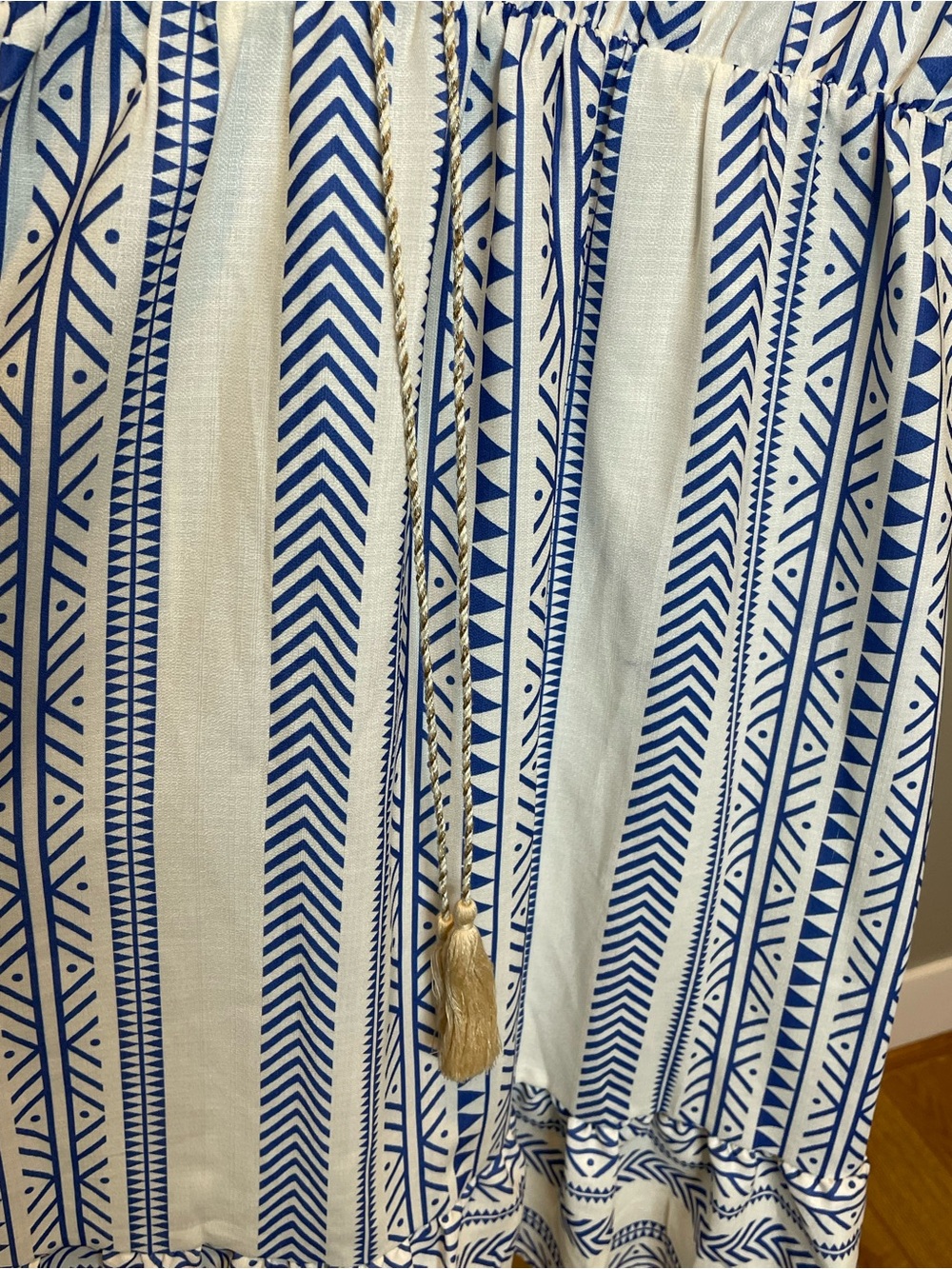 Blue and Cream V-Neck Boho Tassel Poolside Cover-Up/Dress - Picture 4 of 7